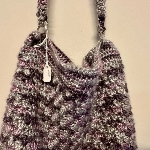 Handcrafted Purple and Gray Crochet Shoulder Bag - Picture 6 of 6